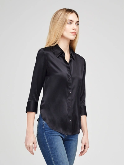 L Agence Aoki Three-quarter Sleeve Silk Blouse In Black