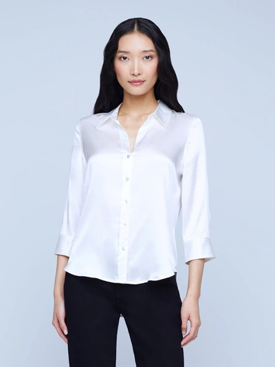 L'agence Dani Silk Charmeuse Blouse In White