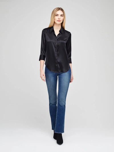 L Agence Aoki Three-quarter Sleeve Silk Blouse In Black