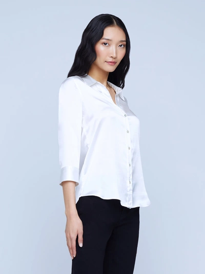 L'agence Dani Silk Charmeuse Blouse In White
