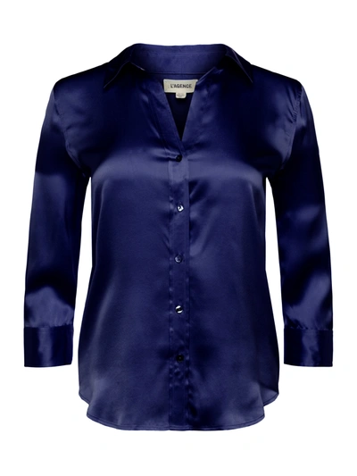 Shop L Agence Dani Silk Blouse In Midnight