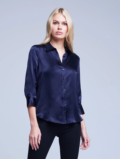 Shop L Agence Dani Silk Blouse In Midnight