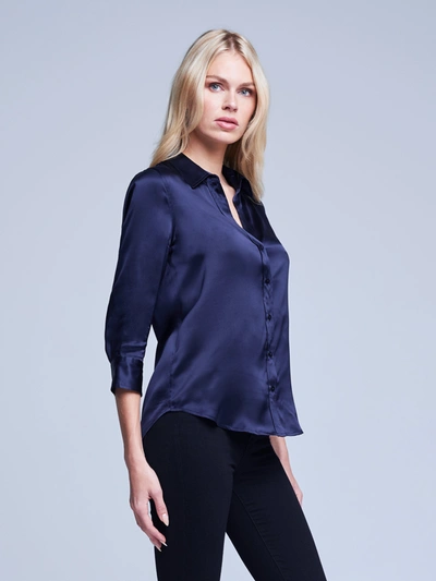 Shop L Agence Dani Silk Blouse In Midnight