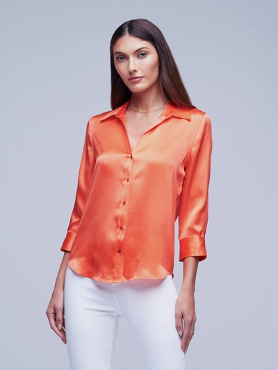 L Agence Women's Dani Three-quarter Sleeve Silk Blouse In Bright Orange