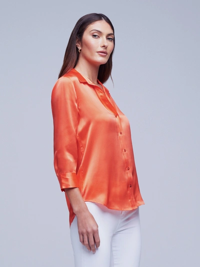 L Agence Women's Dani Three-quarter Sleeve Silk Blouse In Bright Orange