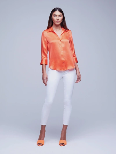 L Agence Women's Dani Three-quarter Sleeve Silk Blouse In Bright Orange