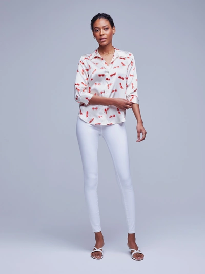 L Agence Dani 3/4 Sleeve Blouse Vint Wht Mlt Heart Sunglasses Xs In Vintage White Multi Heart Sunglasses