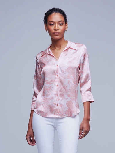 Shop L Agence Dani Blouse In Rose Tan Multi Tropical Toile