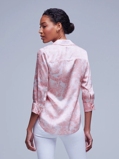 L Agence Dani Button-front Silk Blouse In Rose Tan Multi Tropical Toile