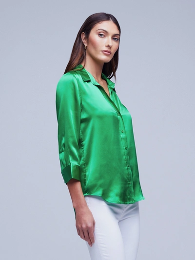 L'agence Dani Silk Charmeuse Blouse In Grass Green