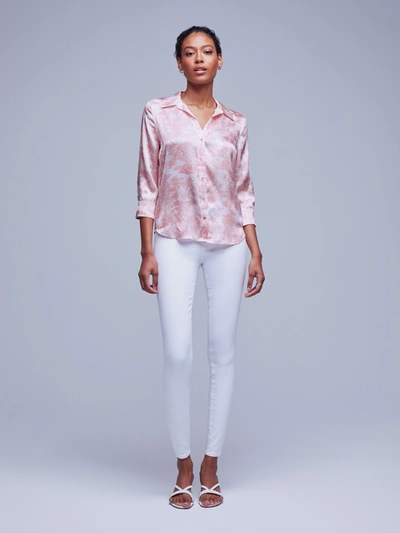 L Agence Dani Button-front Silk Blouse In Rose Tan Multi Tropical Toile