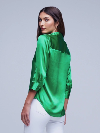 L'agence Dani Silk Charmeuse Blouse In Grass Green