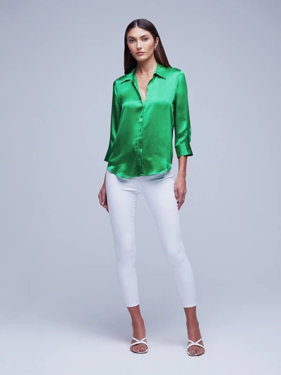 L'agence Dani Silk Charmeuse Blouse In Grass Green