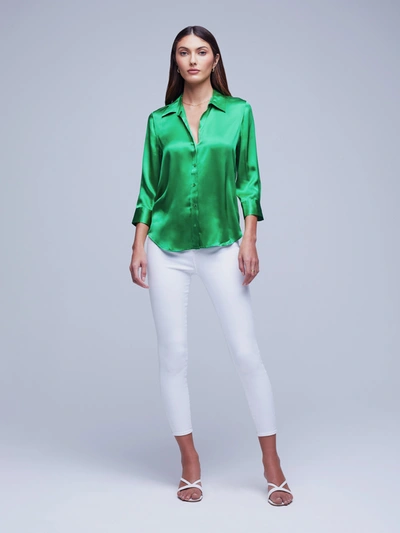 L'agence Dani Silk Charmeuse Blouse In Grass Green