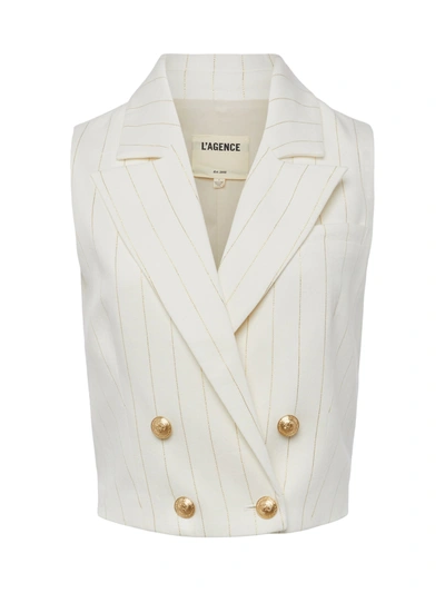 Shop L Agence Fable Vest In Ecru/gold