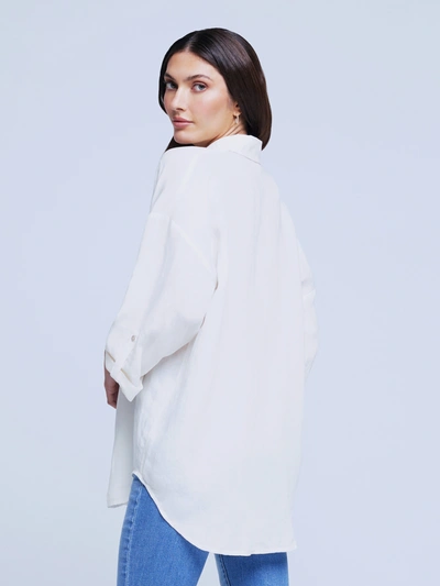 L Agence Harbor Oversize Tab Sleeve Linen Blend Button-up Shirt In Ivory