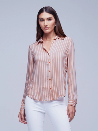 Shop L Agence Holly Blouse In Rose Tan/ivory Stripe