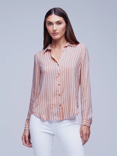 L Agence Holly Striped Button-front Blouse In Rose Tan/ivory Stripe