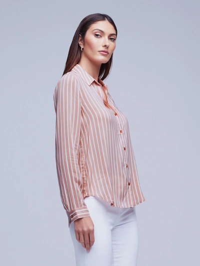 L Agence Holly Striped Button-front Blouse In Rose Tan/ivory Stripe