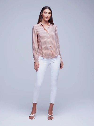L Agence Holly Striped Button-front Blouse In Rose Tan/ivory Stripe