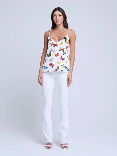 L Agence Jane Camisole Tank In White Multi Butterflies