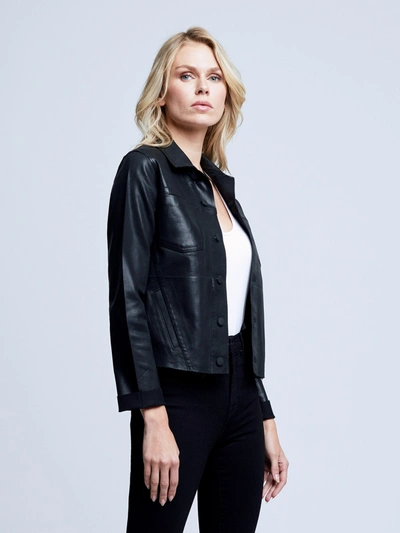 L Agence Janelle Glittered Coated Denim Jacket In Saturated Black Coated