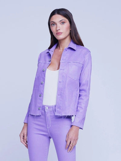 L Agence Janelle Slim Coated Denim Jacket In Orchid Coated