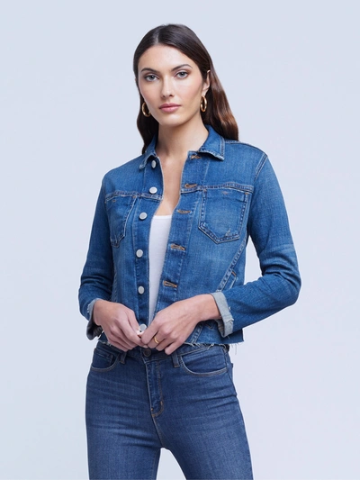 L Agence Janelle Slim-fit Raw-hem Denim Jacket In Authentique