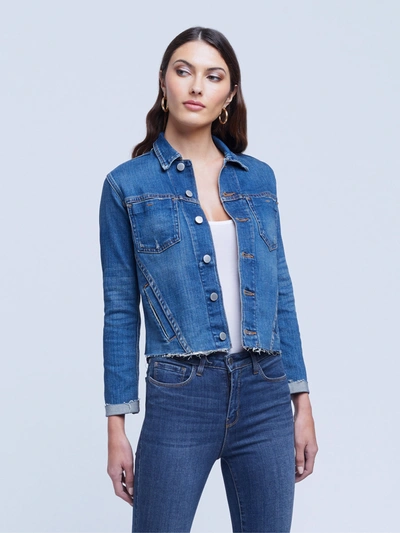 L Agence Janelle Slim-fit Raw-hem Denim Jacket In Authentique
