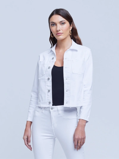 L'agence Janelle Slim Cropped Jean Jacket With Raw Hem In Blanc
