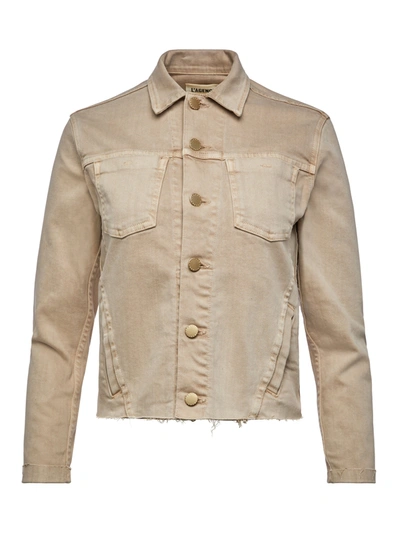 L'agence Janelle Cropped Frayed Stretch-denim Jacket In Biscuit