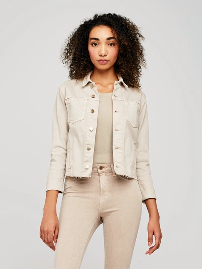L'agence Janelle Cropped Frayed Stretch-denim Jacket In Biscuit