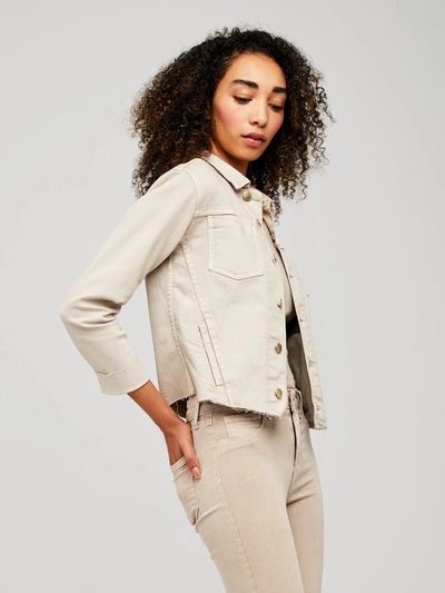 L'agence Janelle Cropped Frayed Stretch-denim Jacket In Biscuit