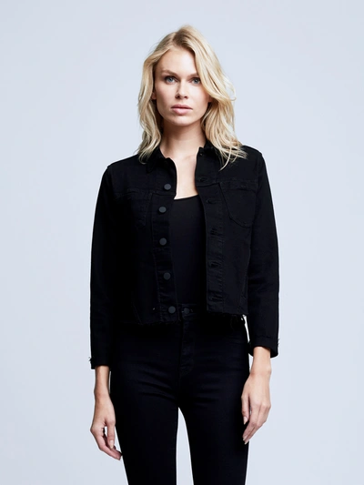 L Agence L'agence Janelle Slim Raw Hem Denim Jacket In Saturated Black