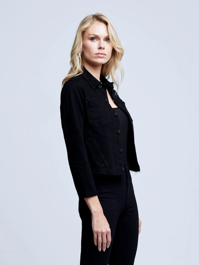L Agence L'agence Janelle Slim Raw Hem Denim Jacket In Saturated Black
