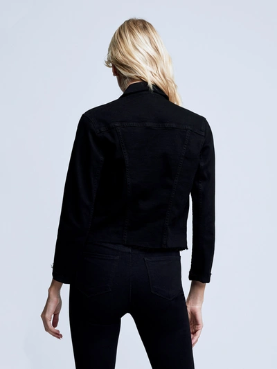 L Agence L'agence Janelle Slim Raw Hem Denim Jacket In Saturated Black