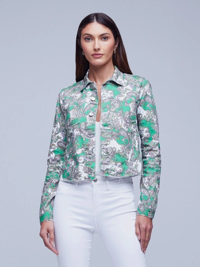 L'agence Women's Janice Paisley Cropped Denim Jacket In Grass Green Multi Small Paisley
