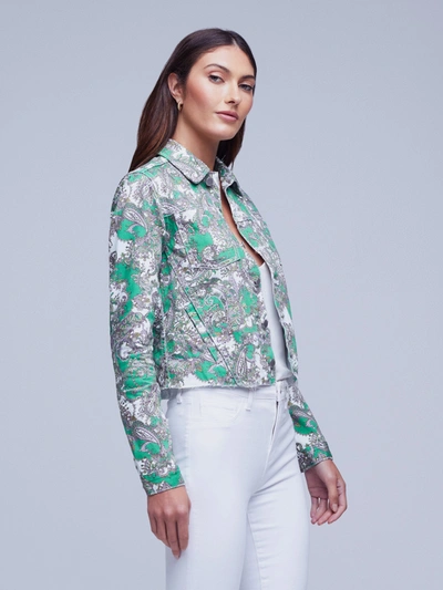 L'agence Women's Janice Paisley Cropped Denim Jacket In Grass Green Multi Small Paisley