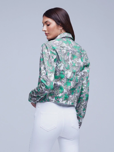 L'agence Women's Janice Paisley Cropped Denim Jacket In Grass Green Multi Small Paisley