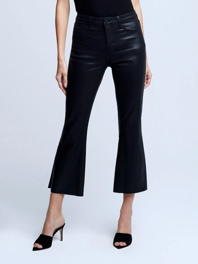 Shop L Agence Kendra Coated Cropped Flare Jean In Noir Coated