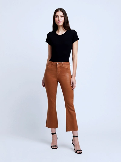 Shop L Agence Kendra Coated Cropped Flare Jean In Java Coated