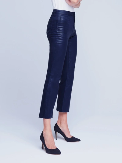 Shop L Agence Kendra Coated Cropped Flare Jean In Midnight Coated