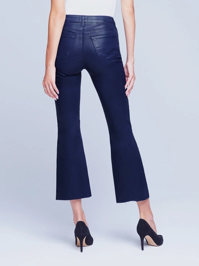 Shop L Agence Kendra Coated Cropped Flare Jean In Midnight Coated