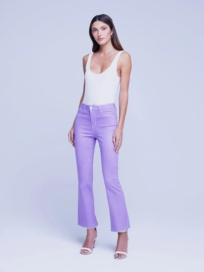 L Agence L'agence Kendra High Rise Crop Flare Jeans In Orchid In Orchid/natural Contrast Coated