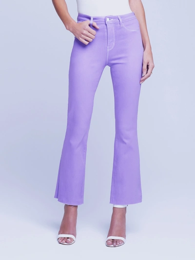 L Agence L'agence Kendra High Rise Crop Flare Jeans In Orchid In Orchid/natural Contrast Coated