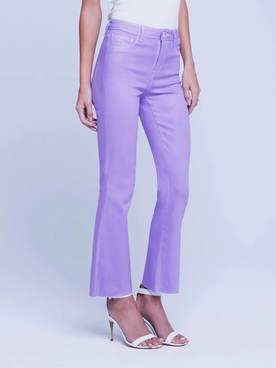 L Agence L'agence Kendra High Rise Crop Flare Jeans In Orchid In Orchid/natural Contrast Coated