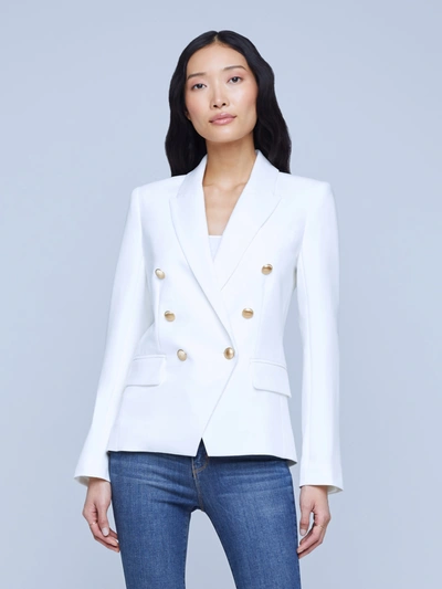 L'agence Kenzie Double-breasted Leather Blazer In Ivory