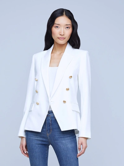 L'agence Kenzie Double-breasted Leather Blazer In Ivory