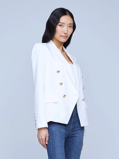L'agence Kenzie Double-breasted Leather Blazer In Ivory