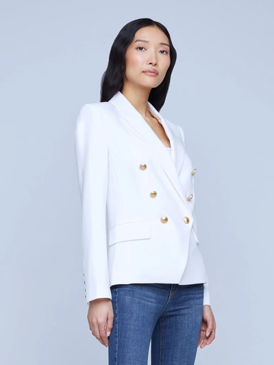 L'agence Kenzie Double-breasted Leather Blazer In Ivory
